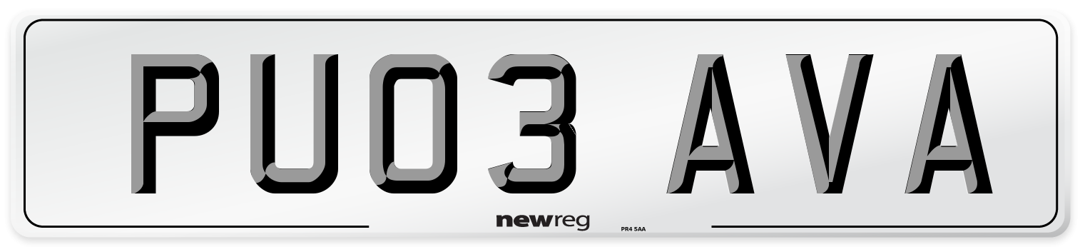 PU03 AVA Number Plate from New Reg